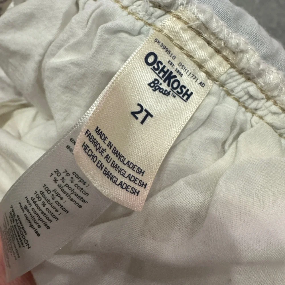 OshKosh B'gosh Toddler Girls 2T Denim Eyelet Lace Overall Jumper Dress White